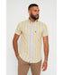 Chemise manches courtes à rayures jaune / violet  - col boutonné